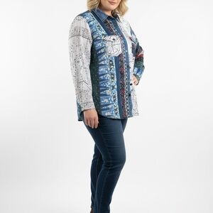 Desigual Denim shirt XXL button down top with Patterned Accents